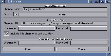 AmiPodder edit channel window