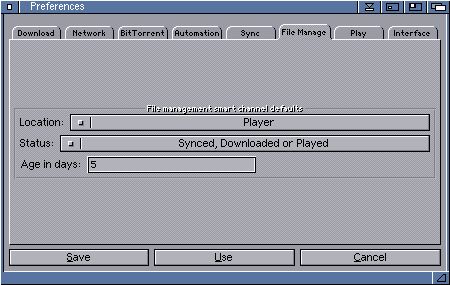AmiPodder preferences window, File Management tab